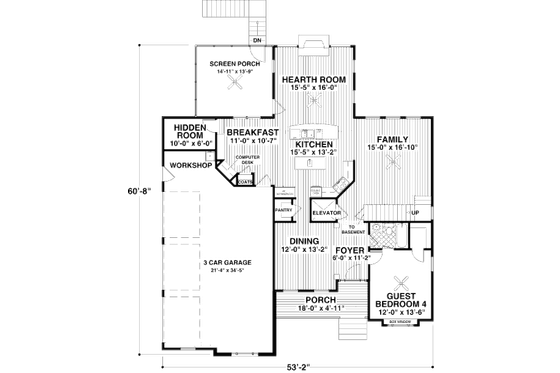 Floor Plan - Main Floor for Craftsman House Plan #56-561 - 4 bed, 4 bath
