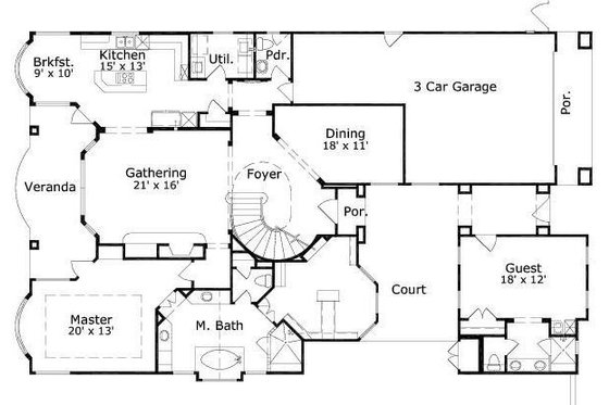 Floor Plan - Main Floor for European House Plan #411-884 - 4 bed, 3.5 bath