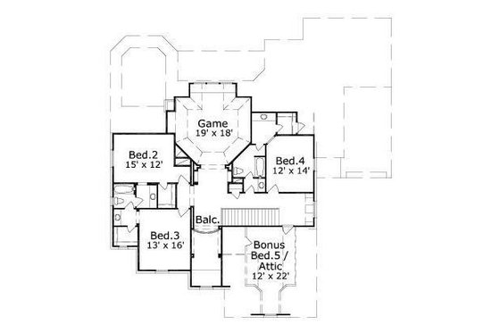 Floor Plan - Upper Floor for European House Plan #411-206 - 5 bed, 3 bath