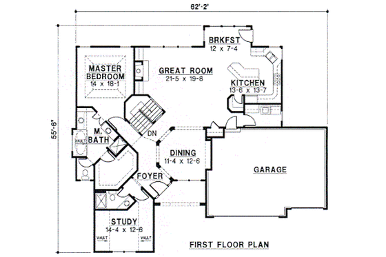 Floor Plan - Main Floor for European House Plan #67-250 - 3 bed, 3 bath