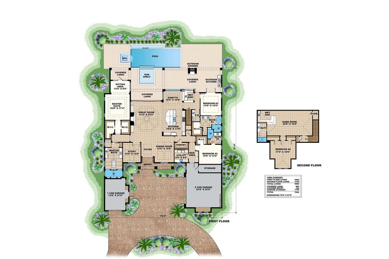 House Blueprint - Floor Plan - Main Floor for Beach House Plan #27-495 - 4 bed, 4.5 bath