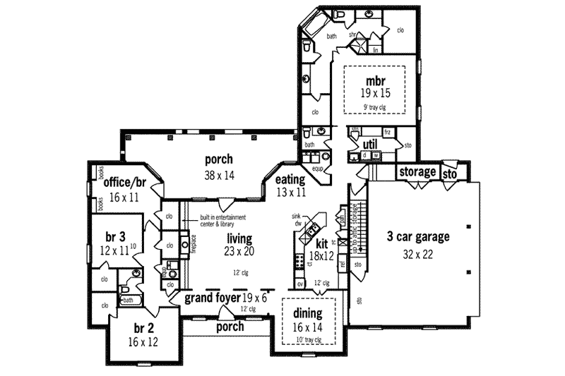 Architectural House Design - Floor Plan - Main Floor for European House Plan #45-218 - 4 bed, 2.5 bath