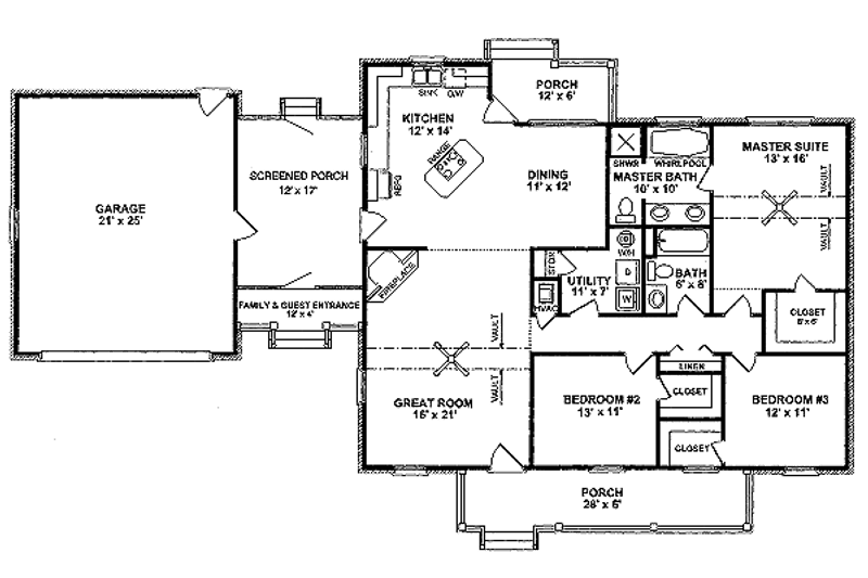 Dream House Plan - Floor Plan - Main Floor for Traditional House Plan #14-155 - 3 bed, 2 bath