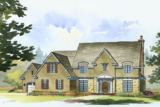 Exterior - Front Elevation for European House Plan #901-84 - 4 bed, 3.5 bath