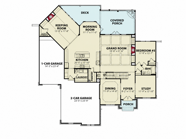 Floor Plan - Main Floor for Craftsman House Plan #54-721 - 5 bed, 4 bath