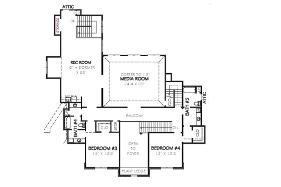 Floor Plan - Upper Floor for European House Plan #424-222 - 4 bed, 5 bath