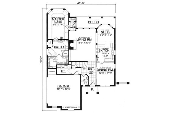 Floor Plan - Main Floor for European House Plan #40-392 - 3 bed, 2.5 bath
