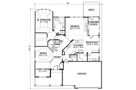 Floor Plan - Main Floor for Traditional House Plan #67-309 - 4 bed, 3 bath