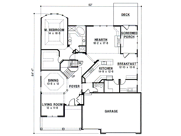 Floor Plan - Main Floor for Traditional House Plan #67-309 - 4 bed, 3 bath