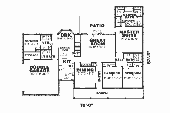 Floor Plan - Main Floor for Farmhouse House Plan #34-153 - 3 bed, 2 bath