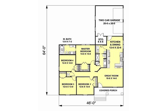 Floor Plan - Main Floor for Craftsman House Plan #44-179 - 4 bed, 2 bath