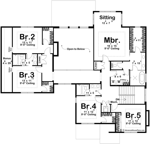 Home Plan - Floor Plan - Upper Floor for Cottage House Plan #455-767 - 5 bed, 3.5 bath