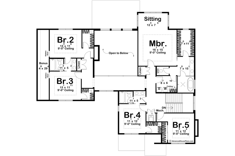 House Design - Floor Plan - Upper Floor for Cottage House Plan #455-767 - 5 bed, 3.5 bath