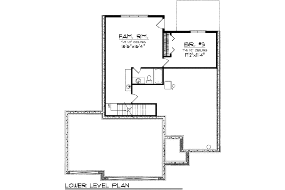 Floor Plan - Lower Floor for European House Plan #70-982 - 3 bed, 3 bath