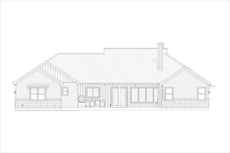 Architectural House Design - Exterior - Rear Elevation 1 for Ranch House Plan #1127-1 - 3 bed, 2 bath