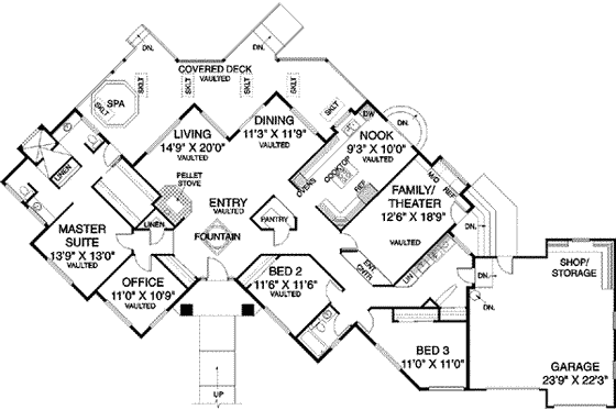 Floor Plan - Main Floor for Traditional House Plan #60-222 - 4 bed, 2.5 bath