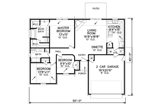 Floor Plan - Main Floor for Traditional House Plan #65-393 - 3 bed, 2 bath