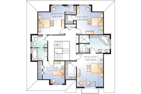 Upper Floor Plan - 2600 square foot European home