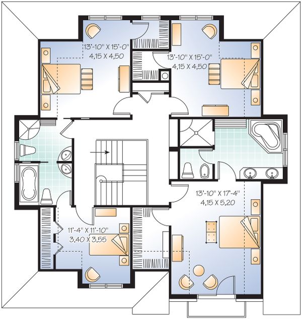Upper Floor Plan - 2600 square foot European home