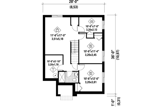 Floor Plan - Lower Floor for Contemporary House Plan #25-4538 - 3 bed, 2 bath