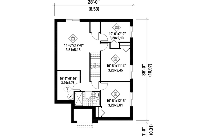 House Plan Design - Floor Plan - Lower Floor for Contemporary House Plan #25-4538 - 3 bed, 2 bath