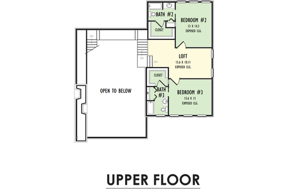 Floor Plan - Upper Floor for Modern House Plan #1092-59 - 3 bed, 3.5 bath