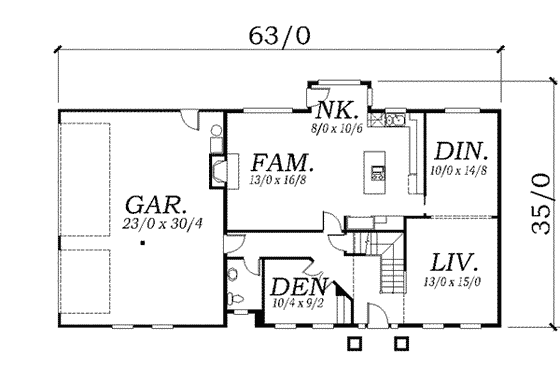 Floor Plan - Main Floor for Colonial House Plan #130-120 - 4 bed, 2.5 bath