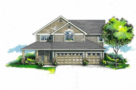 Exterior - Front Elevation for Craftsman House Plan #53-526 - 4 bed, 2.5 bath