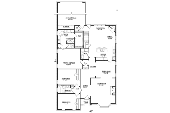 Floor Plan - Main Floor for Traditional House Plan #81-358 - 3 bed, 3 bath