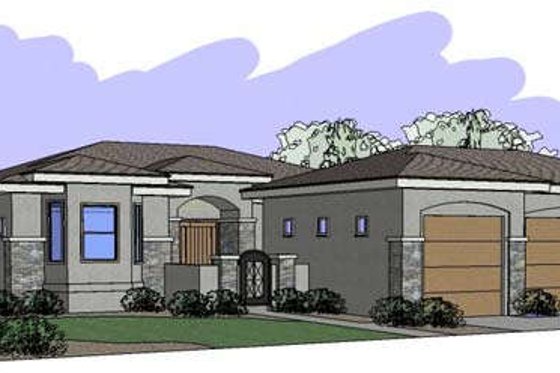 Exterior - Front Elevation for Mediterranean House Plan #24-235 - 4 bed, 3 bath