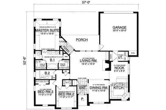 Floor Plan - Main Floor for European House Plan #40-351 - 3 bed, 2 bath