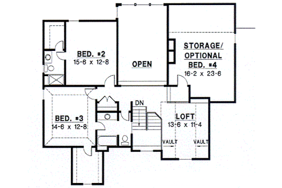 Floor Plan - Upper Floor for European House Plan #67-225 - 3 bed, 3 bath