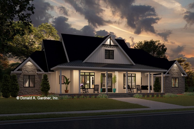 House Blueprint - Exterior - Front Elevation 3 for Farmhouse House Plan #929-1187 - 4 bed, 3.5 bath