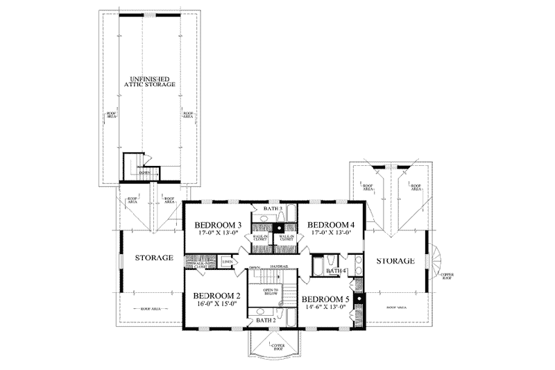 Home Plan - Floor Plan - Upper Floor for Southern House Plan #137-159 - 5 bed, 4 bath