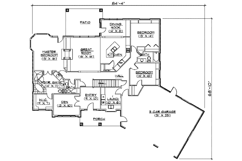 House Plan Design - Floor Plan - Main Floor for Modern House Plan #5-141 - 4 bed, 2.5 bath
