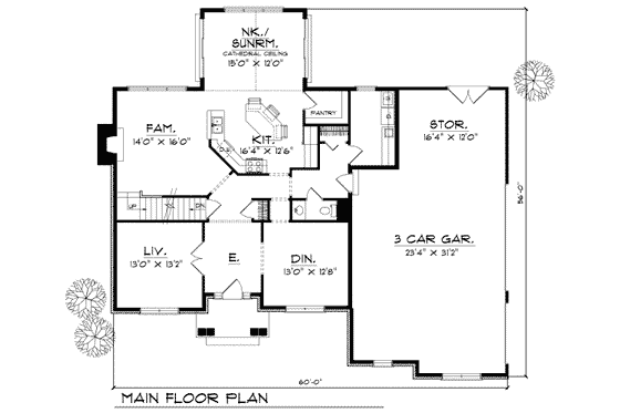Floor Plan - Main Floor House Plan #70-462 - 4 bed, 2.5 bath