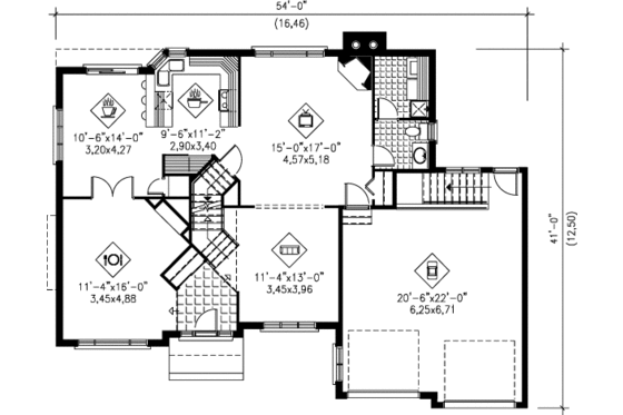 Floor Plan - Main Floor for European House Plan #25-2085 - 4 bed, 2.5 bath