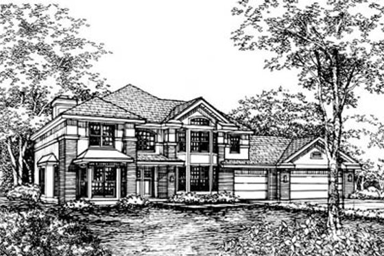 Exterior - Front Elevation for European House Plan #50-144 - 4 bed, 3.5 bath
