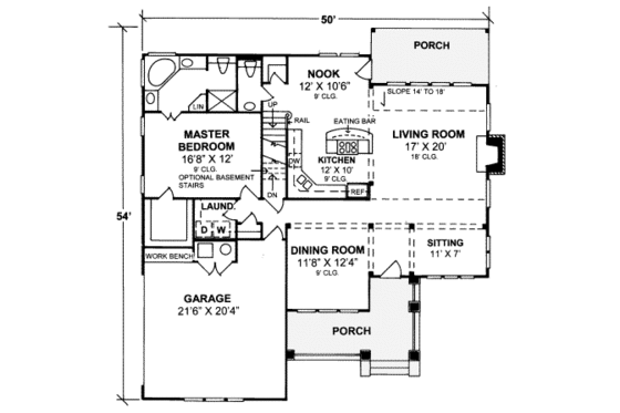 Floor Plan - Main Floor for Craftsman House Plan #20-355 - 4 bed, 3.5 bath