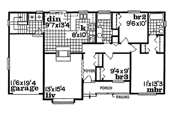 Floor Plan - Main Floor for Ranch House Plan #47-233 - 3 bed, 2 bath