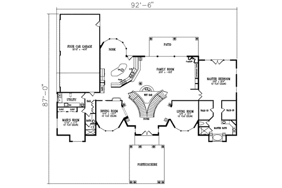 Floor Plan - Main Floor for Mediterranean House Plan #1-938 - 4 bed, 5 bath