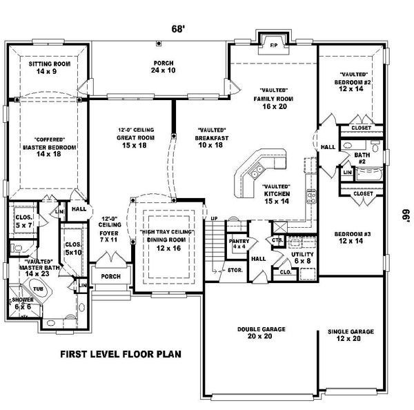 Main level floor plan - 3500 square foot european home