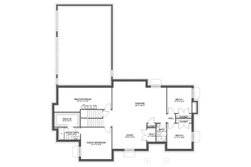 House Blueprint - Floor Plan - Lower Floor for Farmhouse House Plan #1060-410 - 3 bed, 3.5 bath
