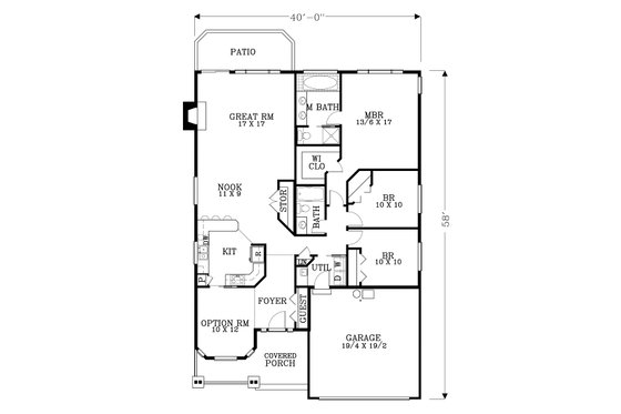 Floor Plan - Main Floor for Craftsman House Plan #53-541 - 3 bed, 2 bath