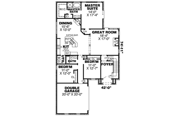 Floor Plan - Main Floor for European House Plan #34-190 - 4 bed, 3 bath