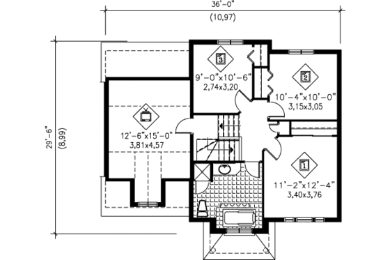 Floor Plan - Upper Floor for European House Plan #25-4148 - 3 bed, 1.5 bath
