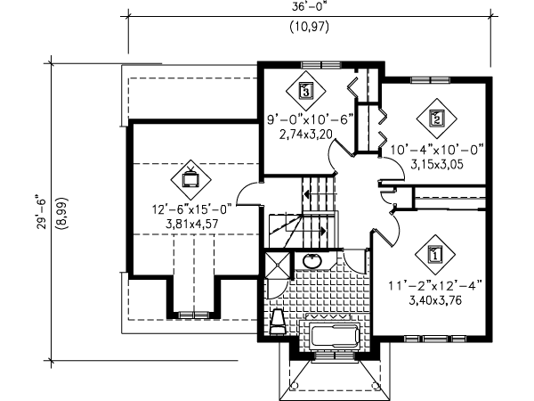 European Floor Plan - Upper Floor Plan #25-4148