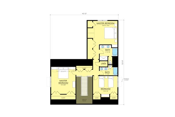 Floor Plan - Upper Floor for Colonial House Plan #903-2 - 3 bed, 3 bath