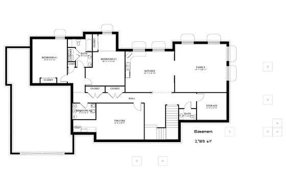 Floor Plan - Lower Floor 1 for European House Plan #1060-75 - 3 bed, 3.5 bath