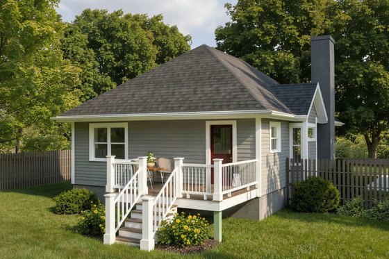 Exterior - Rear Elevation 1 for Bungalow House Plan #79-136 - 3 bed, 2 bath